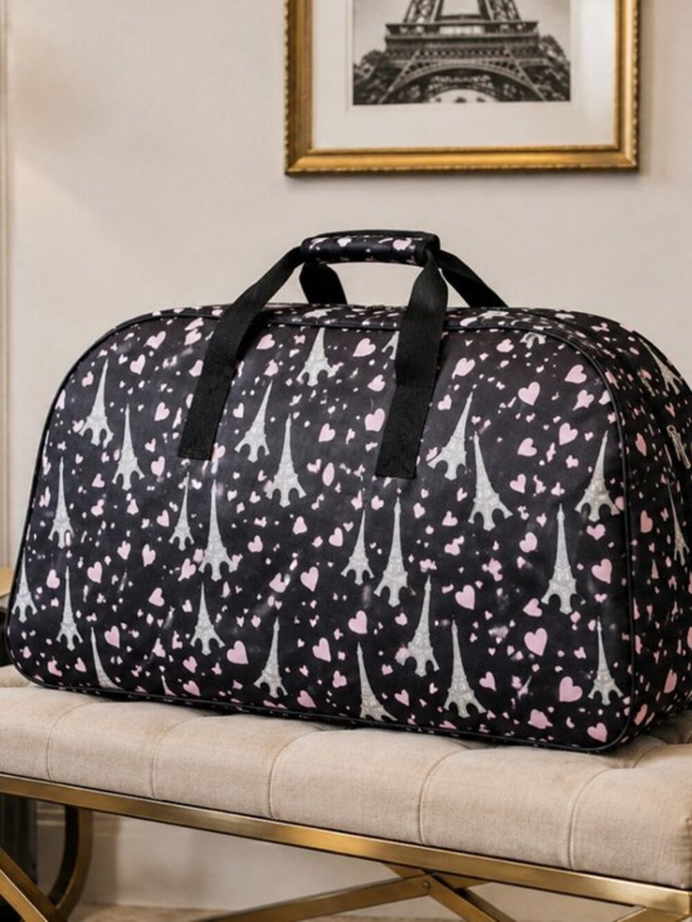 Betsey Johnson Eiffel Tower Heart Rolling Duffel Weekender Bag NWT